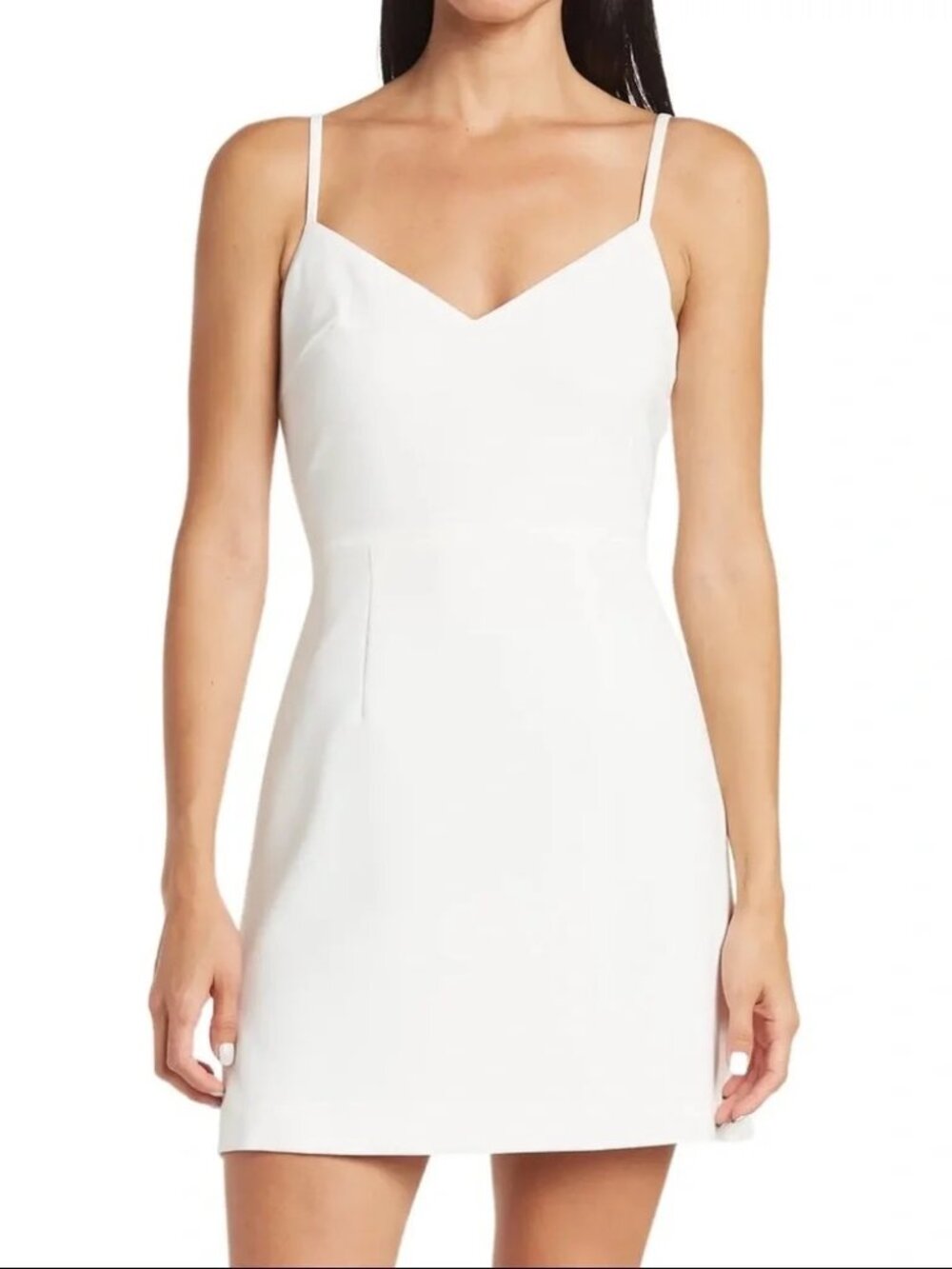 FRENCH CNX Whisper V-Neck Mini Dress Spaghetti Strap, Bridal, White - US 8